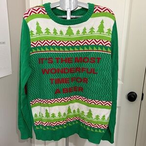 Spencer's Festive Green and White BEER Crewneck Sweater